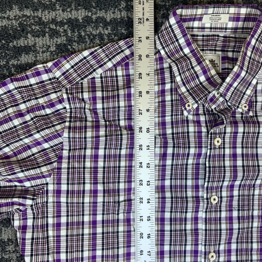 Peter Millar Mens Purple White Plaid Button Down Shirt Cotton Medium MF15W49CBL - Picture 4 of 7